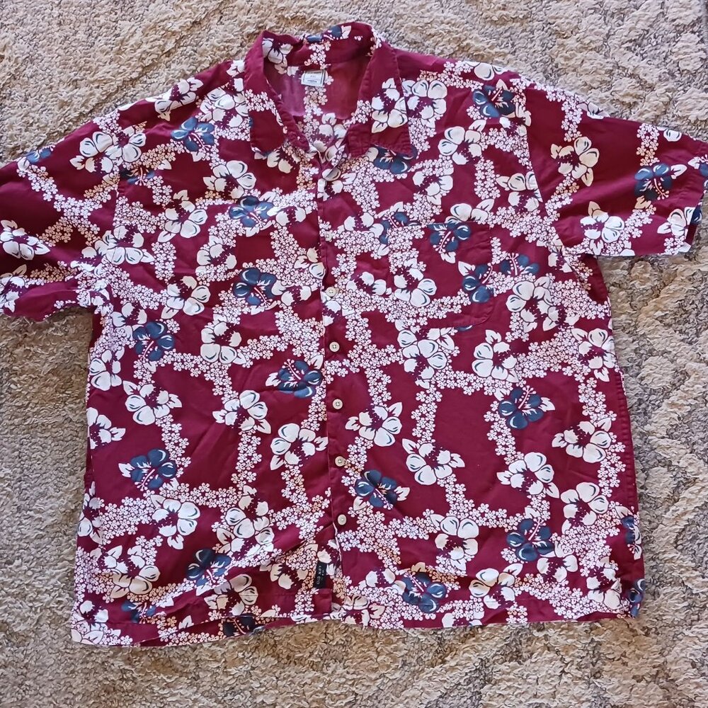 Old Navy Vintage Hawiian Shirt Burgundy Short Sleeve XXL